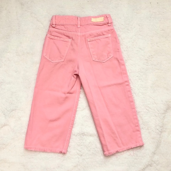Zara Cropped Frayed Pink Denim Pants - Picture 3 of 5